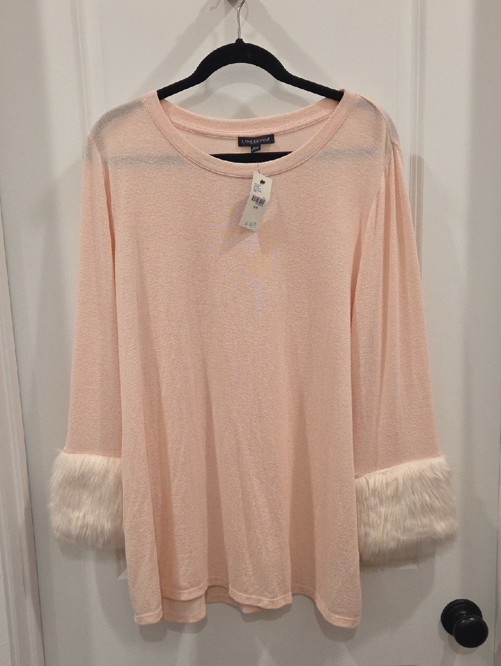 Lane Bryamt Light Pink Knit Top with Faux Fur Cuffs 18/20